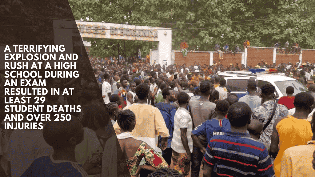 A terrifying explosion and rush at a high school during an exam resulted in at least 29 student deaths and over 250 injuries