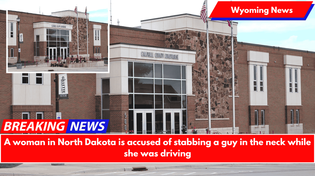 A woman in North Dakota is accused of stabbing a guy in the neck while she was driving