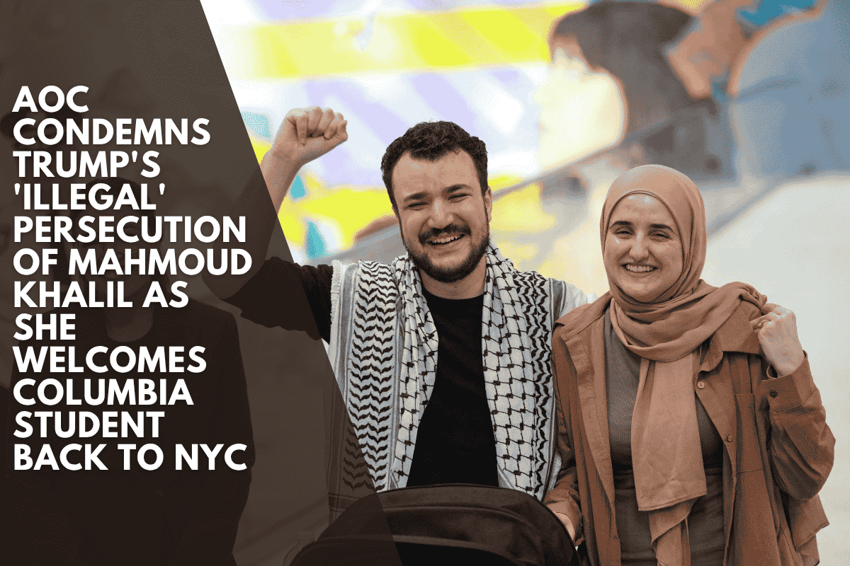 AOC condemns Trump's 'illegal' persecution of Mahmoud Khalil as she welcomes Columbia student back to NYC
