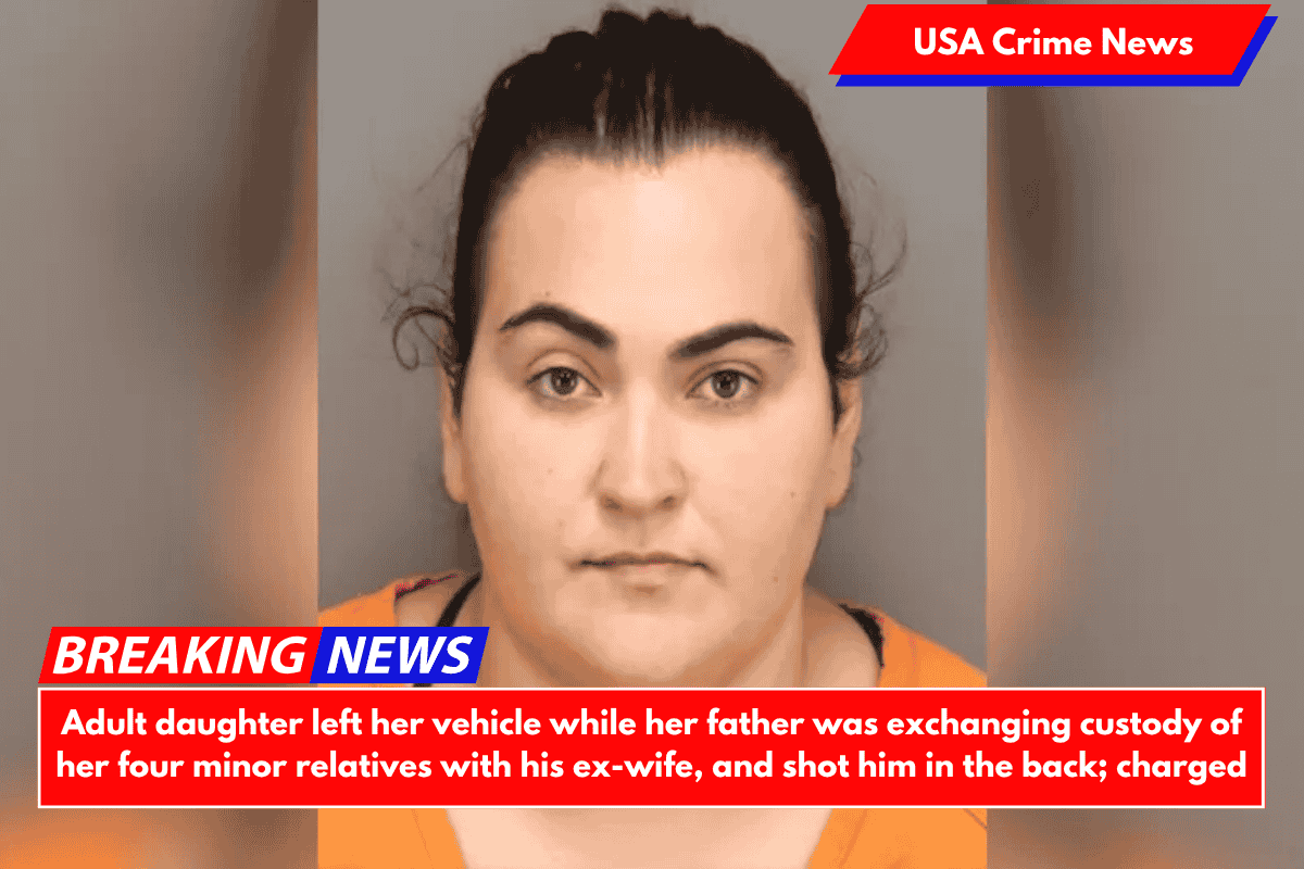 Adult daughter left her vehicle while her father was exchanging custody of her four minor relatives with his ex-wife, and shot him in the back; charged