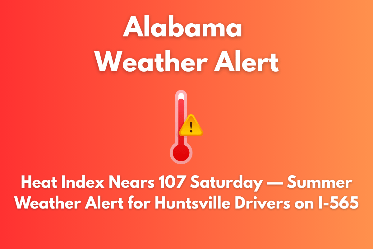 Alabama Weather Alert: Heat Index Nears 107 Saturday — Summer Weather Alert for Huntsville Drivers on I-565