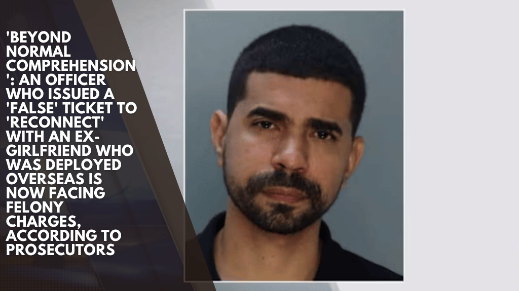 'Beyond normal comprehension' An officer who issued a 'false' ticket to 'reconnect' with an ex-girlfriend who was deployed overseas is now facing felony charges, according to prosecutors (1)