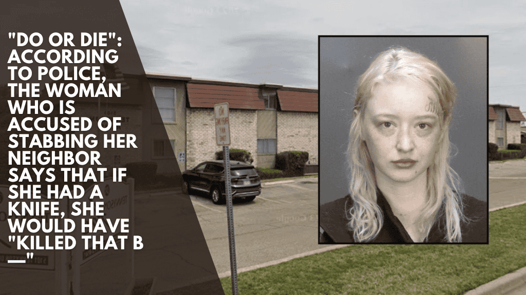 "Do or die": According to police, the woman who is accused of stabbing her neighbor says that if she had a knife, she would have "killed that b—"