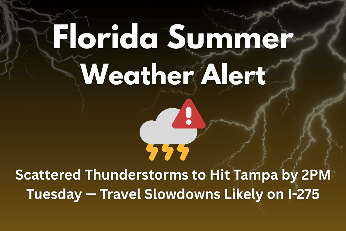 Florida Summer Weather Alert Scattered Thunderstorms to Hit Tampa by 2PM Tuesday — Travel Slowdowns Likely on I-275