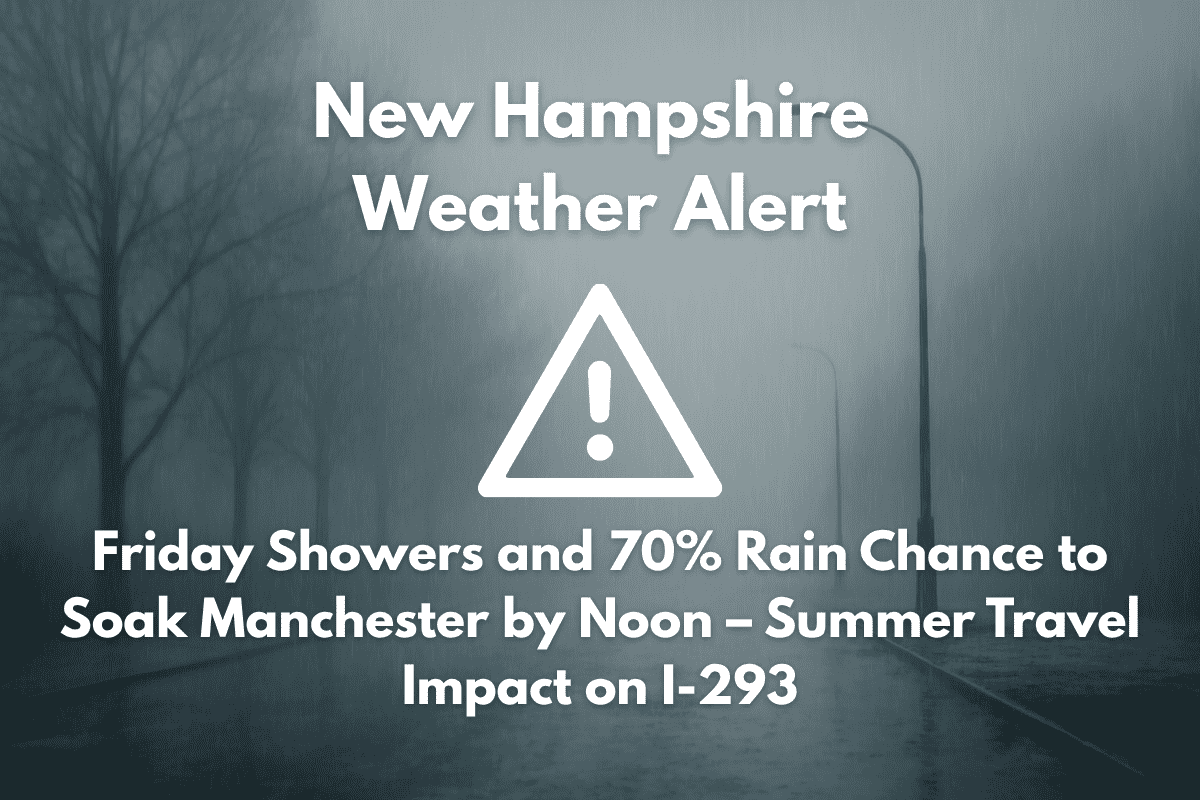 New Hampshire Weather Alert Friday Showers and 70% Rain Chance to Soak Manchester by Noon – Summer Travel Impact on I-293