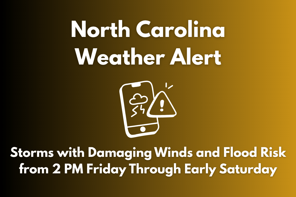 North Carolina Weather Alert Storms with Damaging Winds and Flood Risk from 2 PM Friday Through Early Saturday