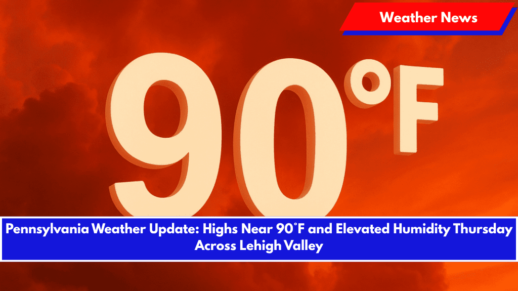 Pennsylvania Weather Update: Highs Near 90°F and Elevated Humidity Thursday Across Lehigh Valley