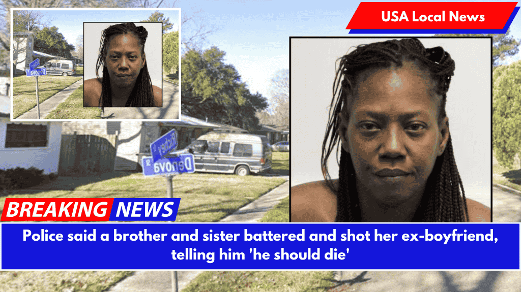 Police said a brother and sister battered and shot her ex-boyfriend, telling him 'he should die'