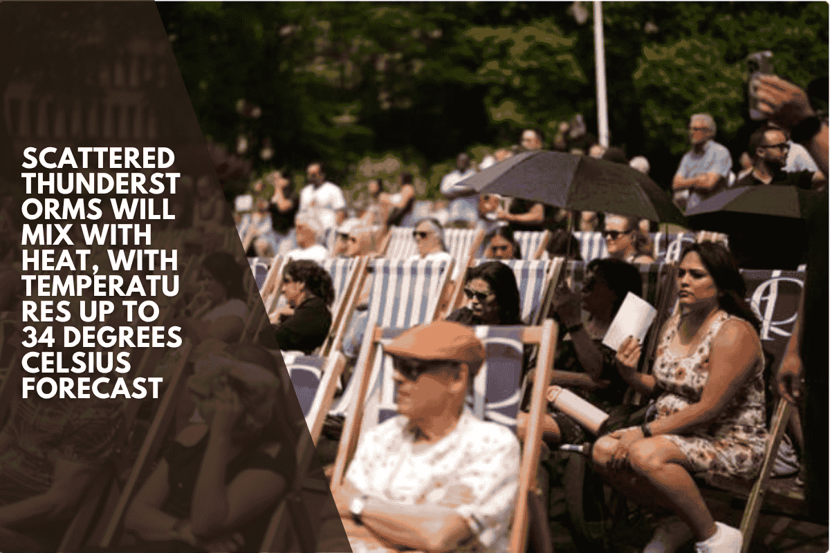 Scattered thunderstorms will mix with heat, with temperatures up to 34 degrees Celsius forecast