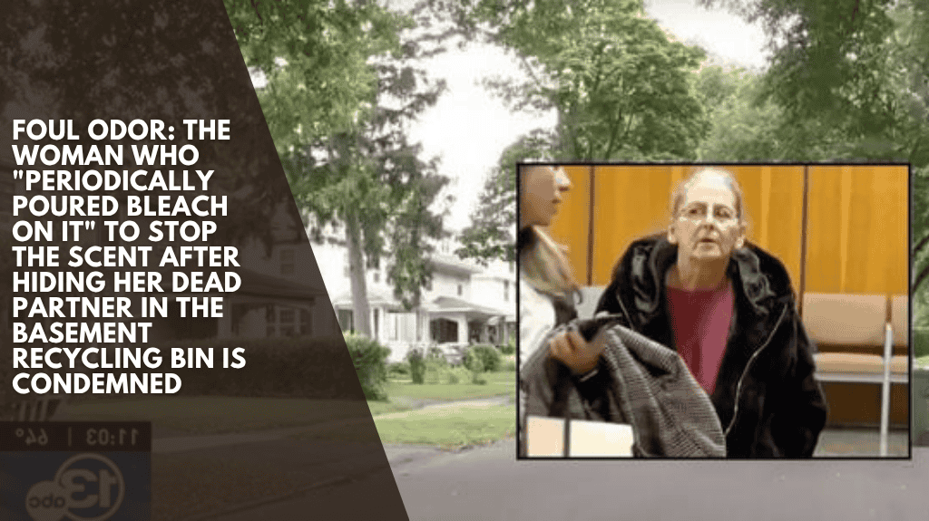 Foul odor: The woman who "periodically poured bleach on it" to stop the scent after hiding her dead partner in the basement recycling bin is condemned