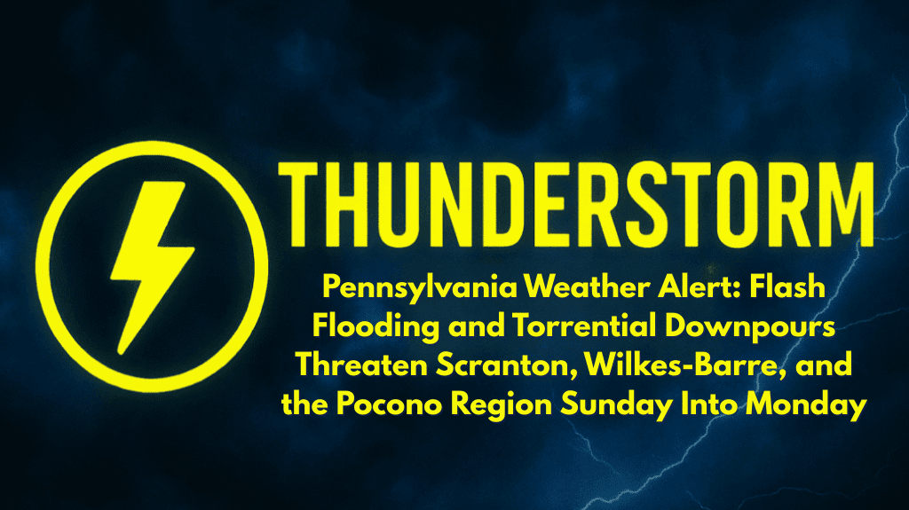 Pennsylvania Weather Alert Flash Flooding and Torrential Downpours Threaten Scranton, Wilkes-Barre, and the Pocono Region Sunday Into Monday