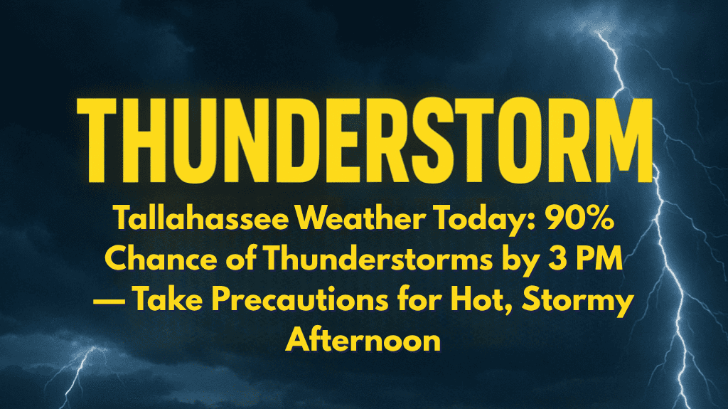 Tallahassee Weather Today: 90% Chance of Thunderstorms by 3 PM — Take Precautions for Hot, Stormy Afternoon