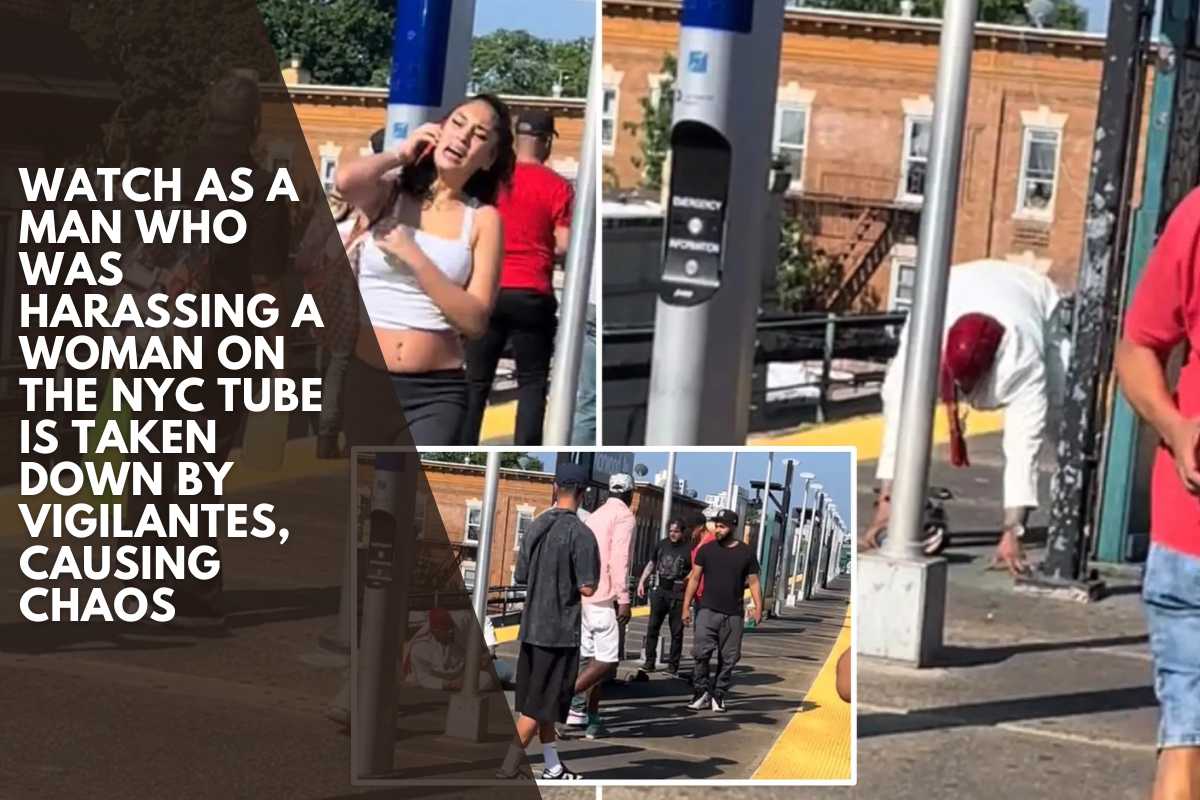 Watch as a man who was harassing a woman on the NYC tube is taken down by vigilantes, causing chaos