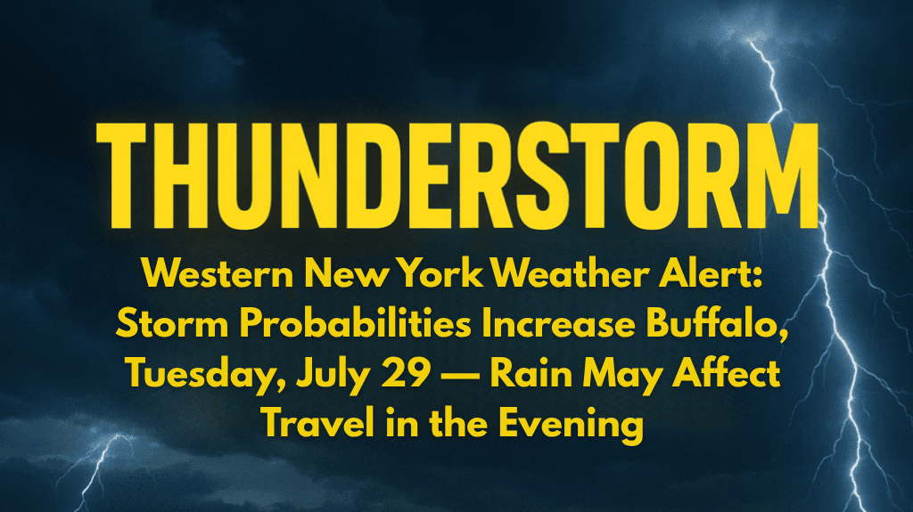 Western New York Weather Alert Storm Probabilities Increase Buffalo, Tuesday, July 29 — Rain May Affect Travel in the Evening