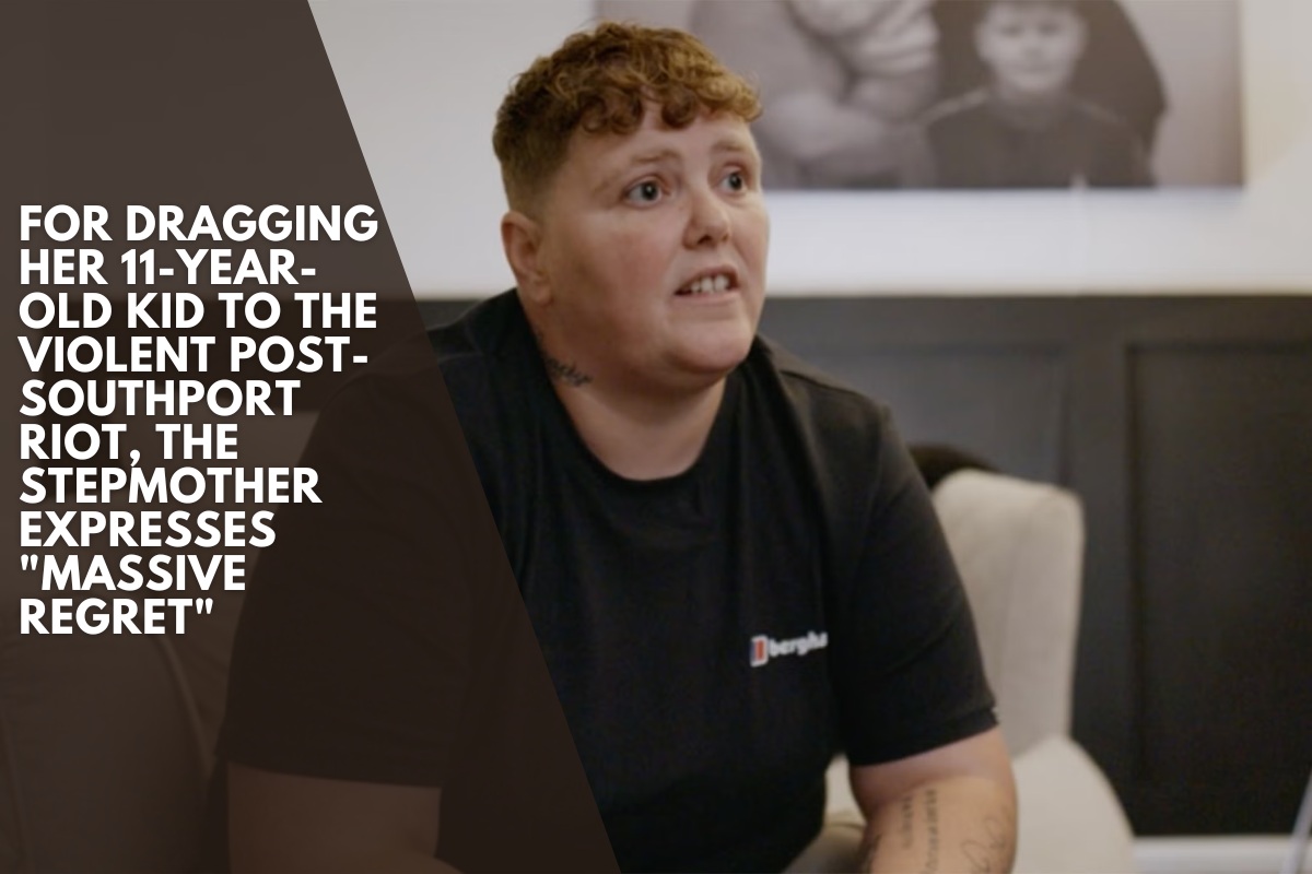 For dragging her 11-year-old kid to the violent post-Southport riot, the stepmother expresses "massive regret"