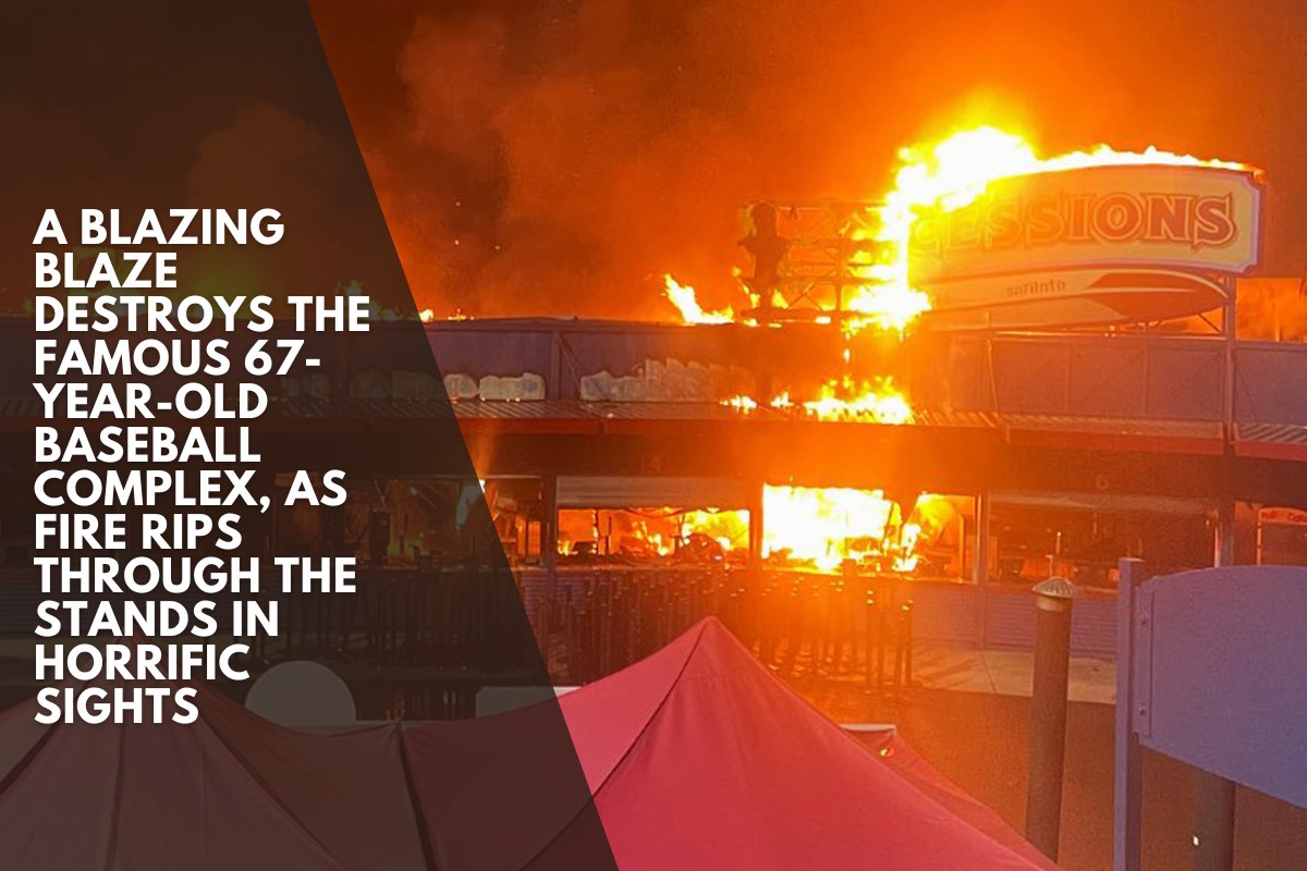 A blazing blaze destroys the famous 67-year-old baseball complex, as fire rips through the stands in horrific sights