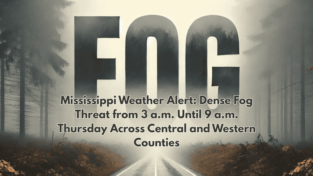 Mississippi Weather Alert Dense Fog Threat from 3 a.m. Until 9 a.m. Thursday Across Central and Western Counties