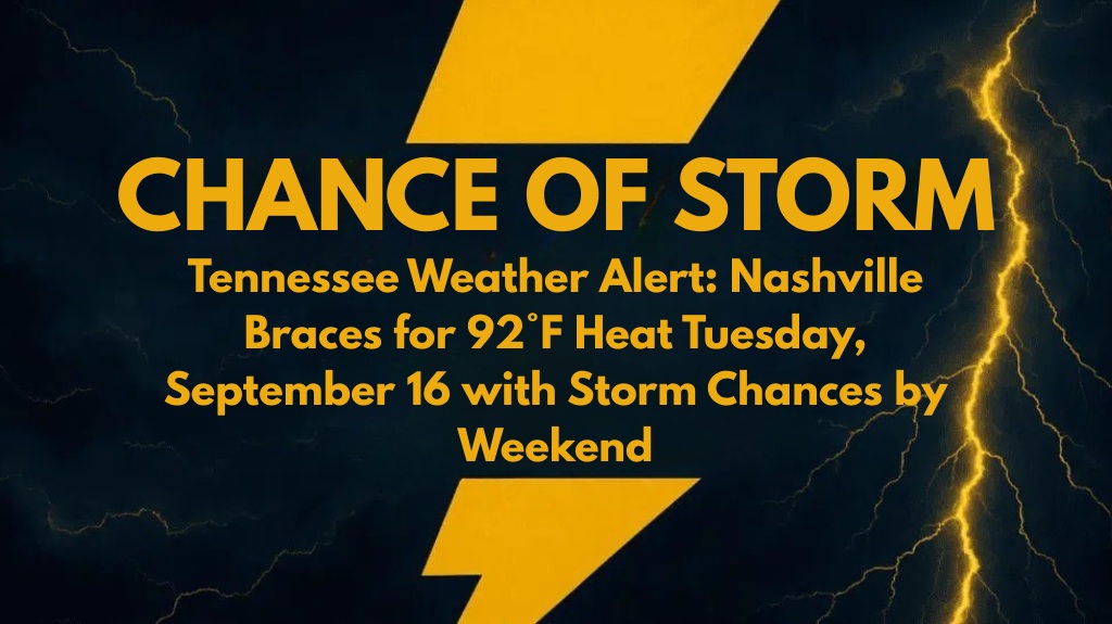 Tennessee Weather Alert: Nashville Braces for 92°F Heat Tuesday, September 16 with Storm Chances by Weekend